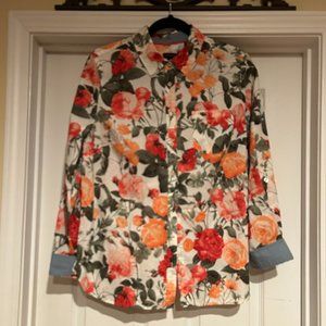 Talbots Size 14 Green, Pink, Orange Floral Womens Blouse